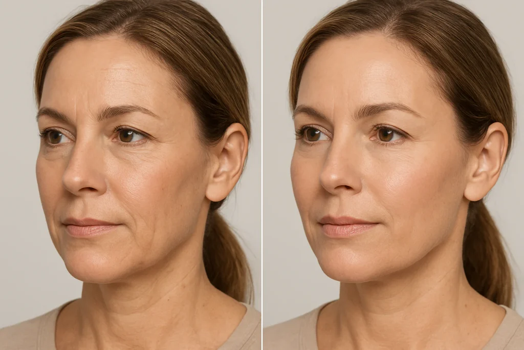 Profhilo before and after results showing improved skin hydration firmness and radiance
