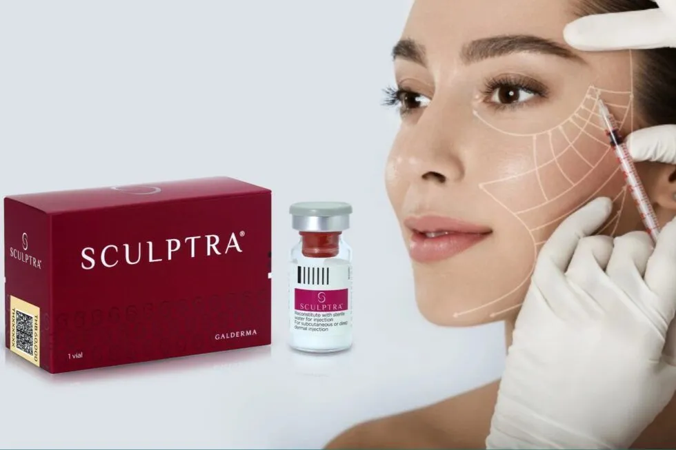 Sculptra collagen biostimulator treatment restoring facial volume and skin quality